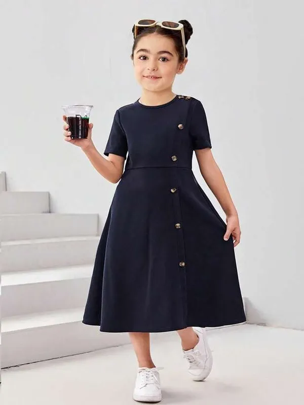 Navy_Blue_Button_Detail_Fit_&_Flare_Dress_For_Girls