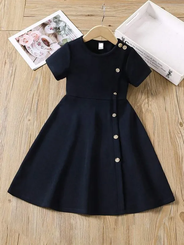 Navy_Blue_Button_Detail_Fit_&_Flare_Dress_For_Girls