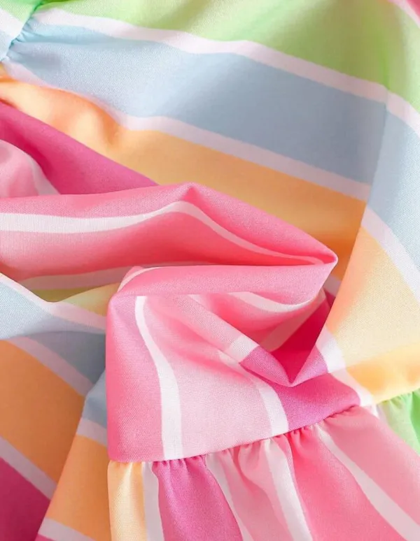 White_Baby_Girl_Strap_Sleeve_Bow_Tie_Strip_Print_Casual_Dress