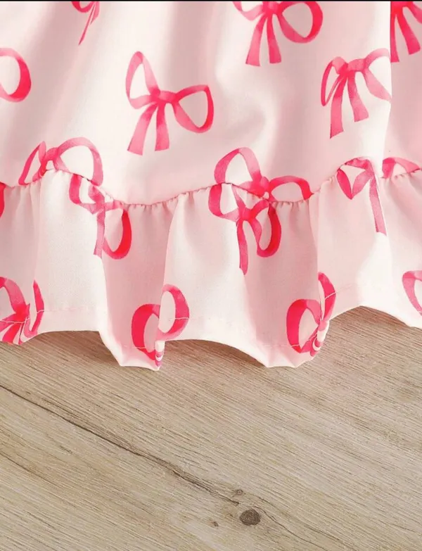 White_Baby_Girl_Strap_Sleeve_Bow_Tie_Bow_Print_Casual_Dress