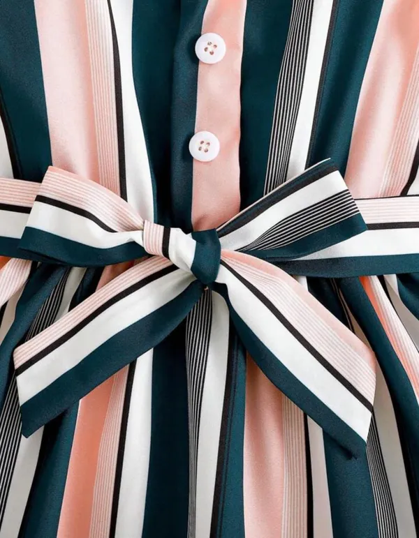 Pink_And_Black_Baby_Girl_Strap_Sleeve_Bow_Tie_Strip_Print_Casual_Dress