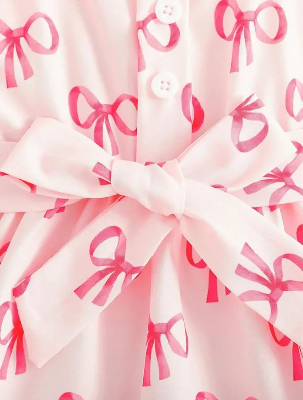White_Baby_Girl_Strap_Sleeve_Bow_Tie_Bow_Print_Casual_Dress