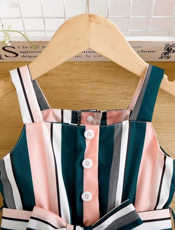 Pink_And_Black_Baby_Girl_Strap_Sleeve_Bow_Tie_Strip_Print_Casual_Dress