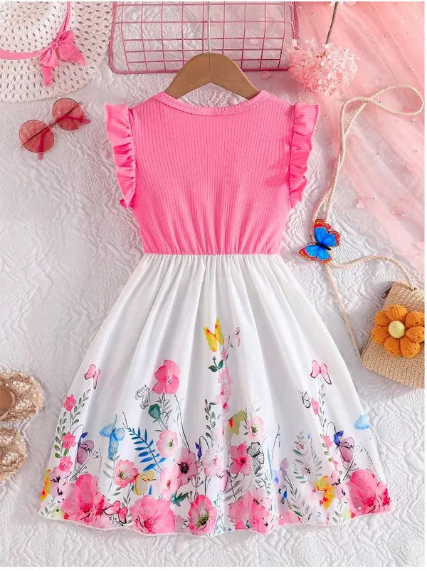 Pink_Baby_Girl_Ruffled_Sleeve__Floral_Print_Casual_Dress