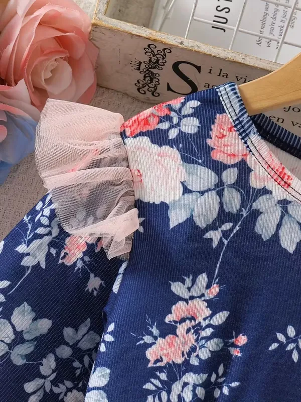 Peach_&_Navy_Floral_Party_Dress_For_Girls