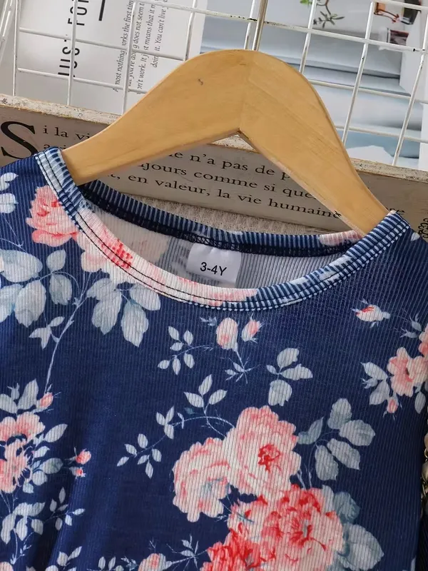 Peach_&_Navy_Floral_Party_Dress_For_Girls