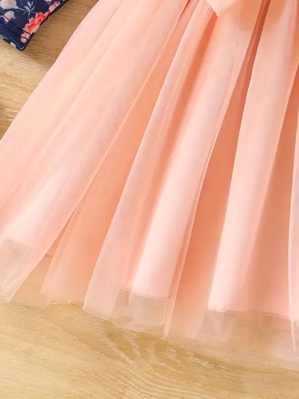 Peach_&_Navy_Floral_Party_Dress_For_Girls