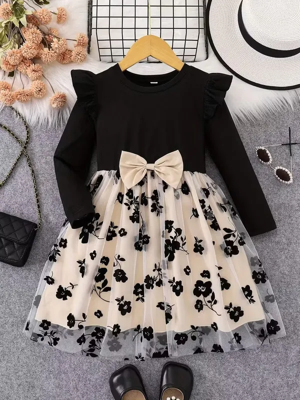 Premium_Floral_Embroidery_Party_Dress_For_Girls_-_Elegant_Black_&_Beige_Tulle_Frock_With_Bow_Detail