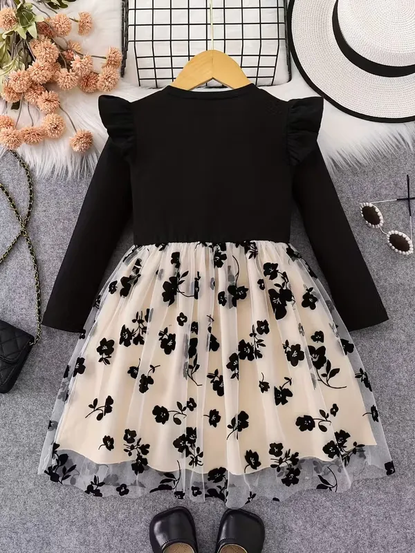 Premium_Floral_Embroidery_Party_Dress_For_Girls_-_Elegant_Black_&_Beige_Tulle_Frock_With_Bow_Detail