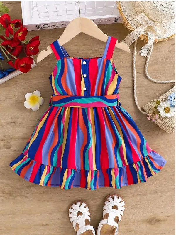 Rainbow_Baby_Girl_Strap_Sleeve_Bow_Tie_Floral_Print_Casual_Dress