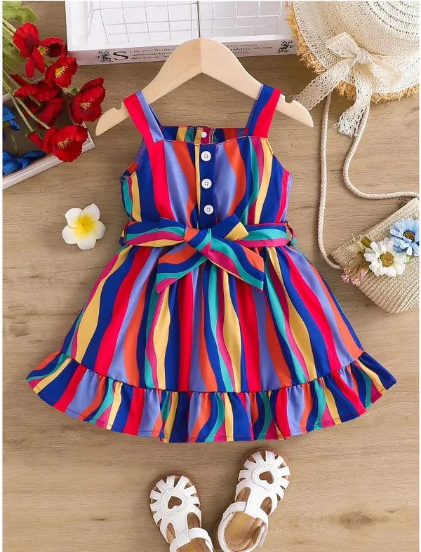Rainbow_Baby_Girl_Strap_Sleeve_Bow_Tie_Floral_Print_Casual_Dress