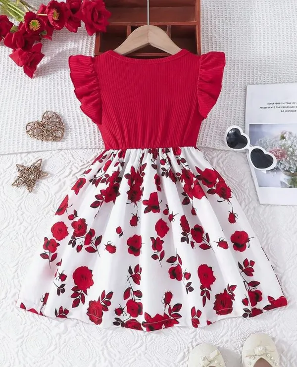 Red__Baby_Girl_Ruffled_Sleeve_Bow_Tie_Floral_Print_Casual_Dress