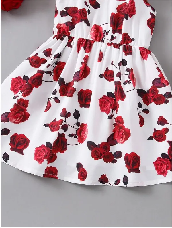 Red__White_Baby_Girl_Strap_Sleeve_Bow_Tie_Floral_Print_Casual_Dress