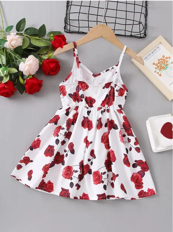 Red__White_Baby_Girl_Strap_Sleeve_Bow_Tie_Floral_Print_Casual_Dress