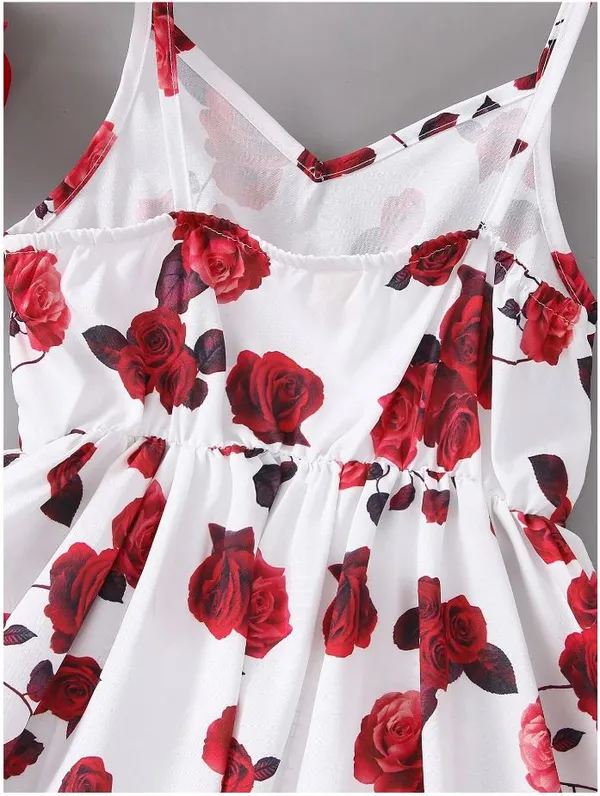 Red__White_Baby_Girl_Strap_Sleeve_Bow_Tie_Floral_Print_Casual_Dress