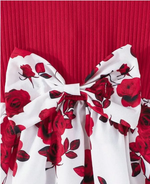Red__Baby_Girl_Ruffled_Sleeve_Bow_Tie_Floral_Print_Casual_Dress