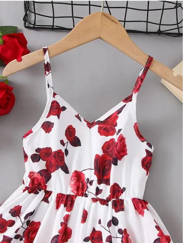 Red__White_Baby_Girl_Strap_Sleeve_Bow_Tie_Floral_Print_Casual_Dress