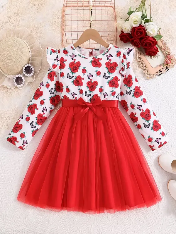 Red_Floral_Butterfly_Party_Dress_For_Girls