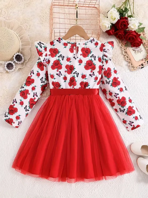 Red_Floral_Butterfly_Party_Dress_For_Girls