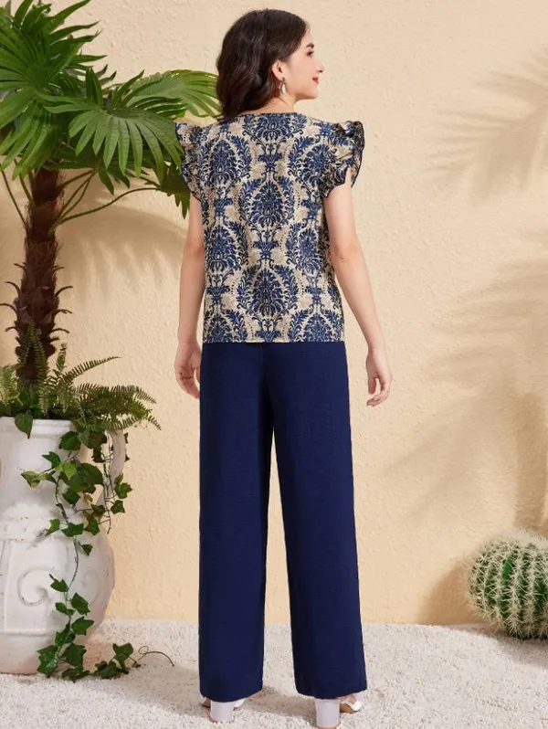 Royal_Elegance_Flutter_Sleeve_Top_&_High-Waist_Pant_Set_-_Graceful,_Classy_&_Effortlessly_Chic