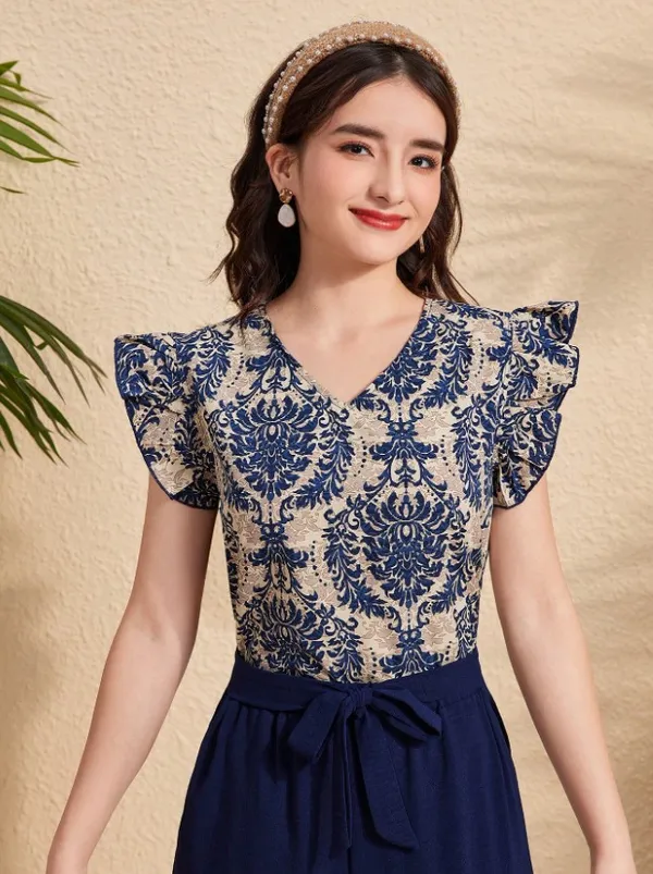 Royal_Elegance_Flutter_Sleeve_Top_&_High-Waist_Pant_Set_-_Graceful,_Classy_&_Effortlessly_Chic
