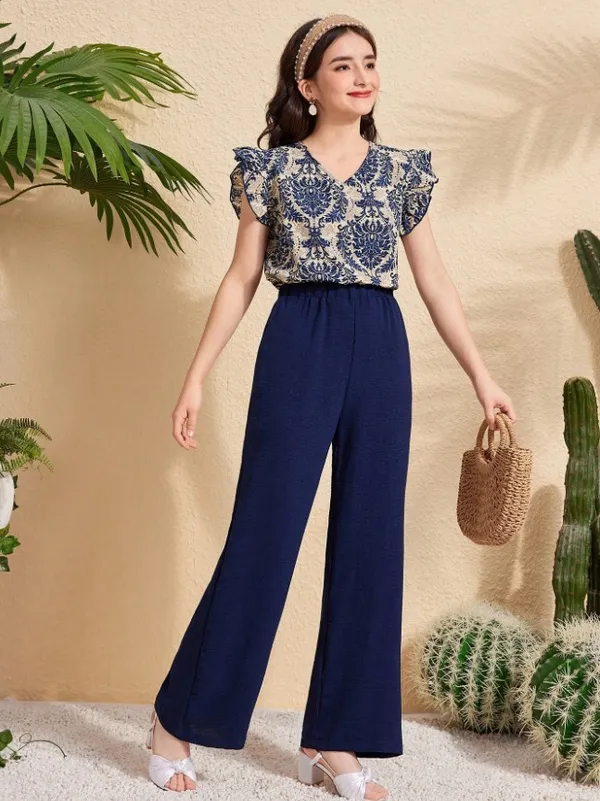Royal_Elegance_Flutter_Sleeve_Top_&_High-Waist_Pant_Set_-_Graceful,_Classy_&_Effortlessly_Chic