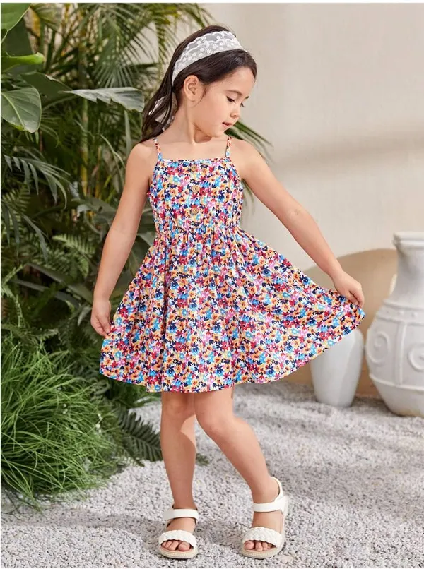 Multicolor_Baby_Girl_Strap_Sleeve_Small_Floral_Print_Casual_Dress