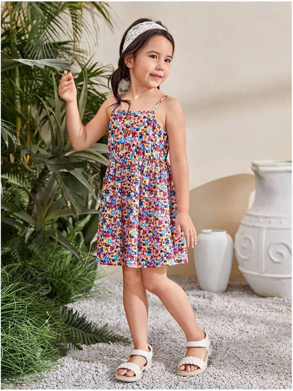Multicolor_Baby_Girl_Strap_Sleeve_Small_Floral_Print_Casual_Dress