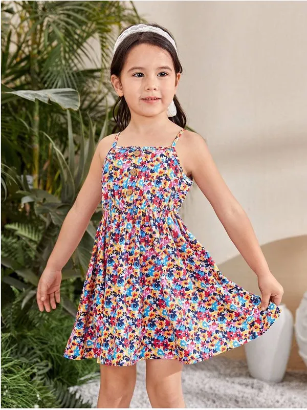 Multicolor_Baby_Girl_Strap_Sleeve_Small_Floral_Print_Casual_Dress