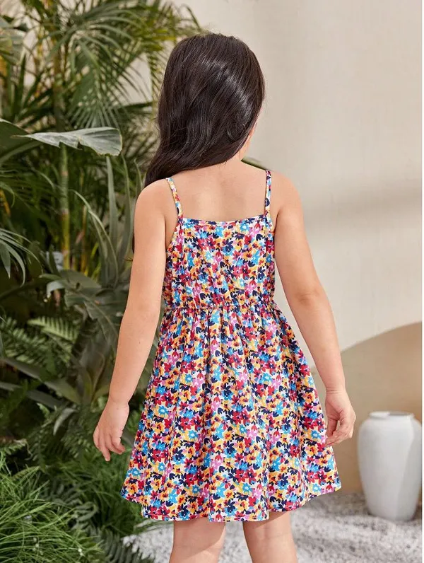 Multicolor_Baby_Girl_Strap_Sleeve_Small_Floral_Print_Casual_Dress