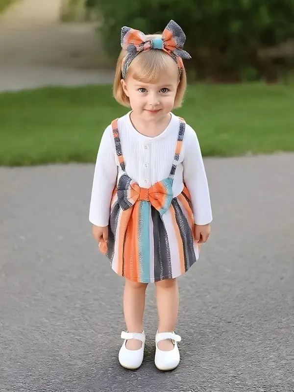 Striped_Bow_Suspender_Dress_Set_For_Baby_Girls