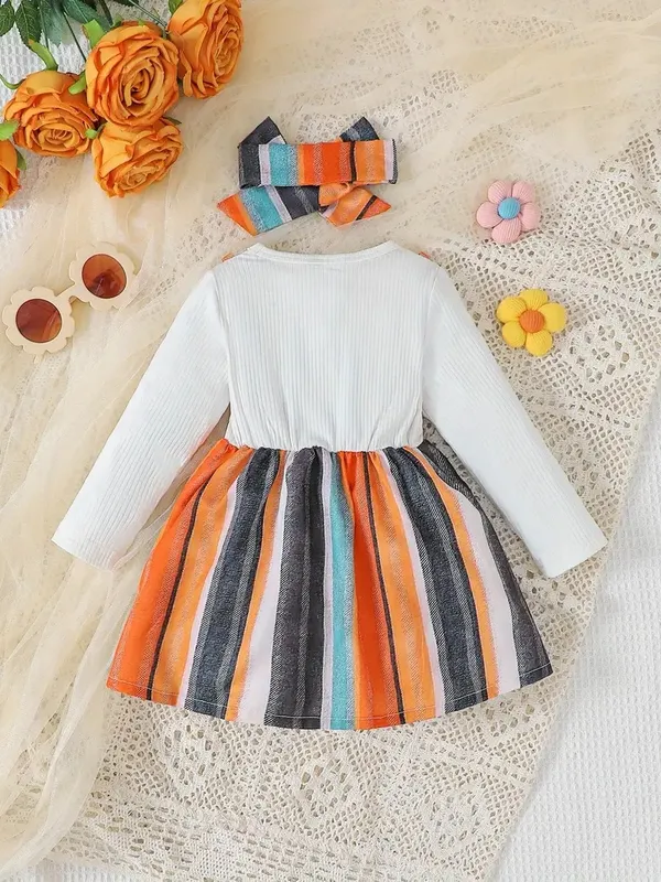Striped_Bow_Suspender_Dress_Set_For_Baby_Girls