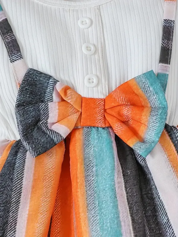 Striped_Bow_Suspender_Dress_Set_For_Baby_Girls