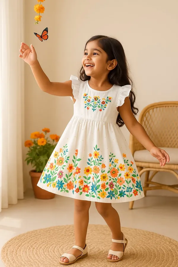 White__Baby_Girl_Ruffled_Sleeve_Bow_Tie_Floral_Print_Casual_Dress