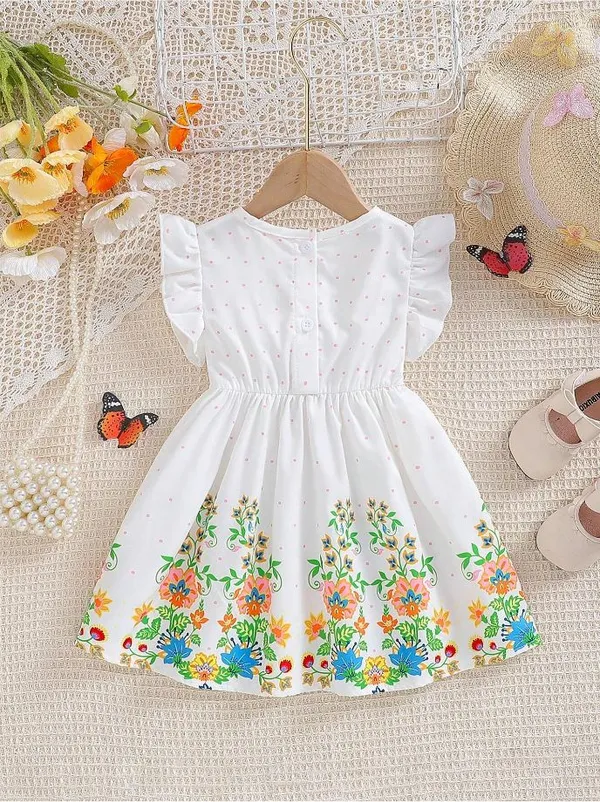 White__Baby_Girl_Ruffled_Sleeve_Bow_Tie_Floral_Print_Casual_Dress