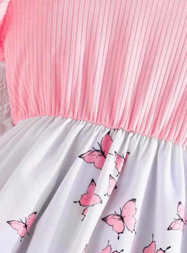 Tween_Girls_Elegant_Floral_Print_Splice_Cap_Sleeve_Ribbed_Casual_Dress_For_Trendy_Wear