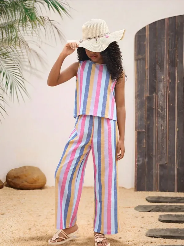Vibrant_Multicolor_Striped_Sleeveless_Top_&_Wide-Leg_Pants_Set_For_Girls