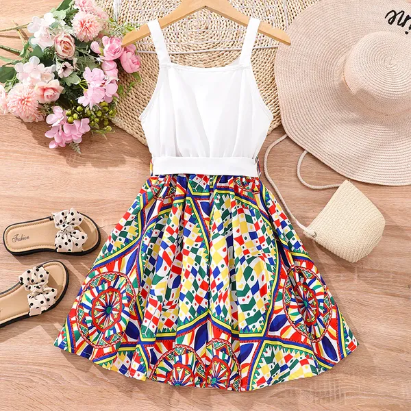 White_Baby_Girl_Strap_Sleeve_Bow_Tie__Printed_Casual_Dress_Frock