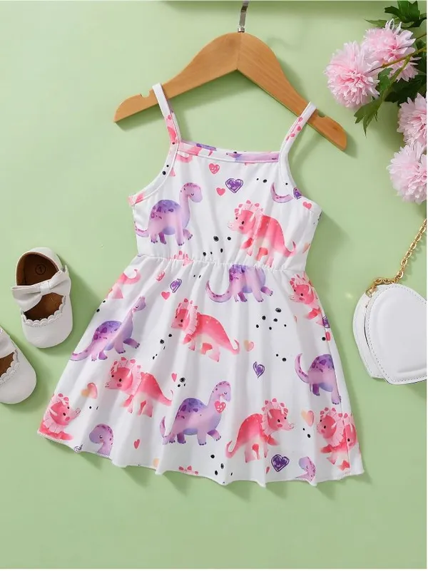 White__Baby_Girl_Strap_Sleeve_Bow_Tie_Strip_Print_Casual_Dress