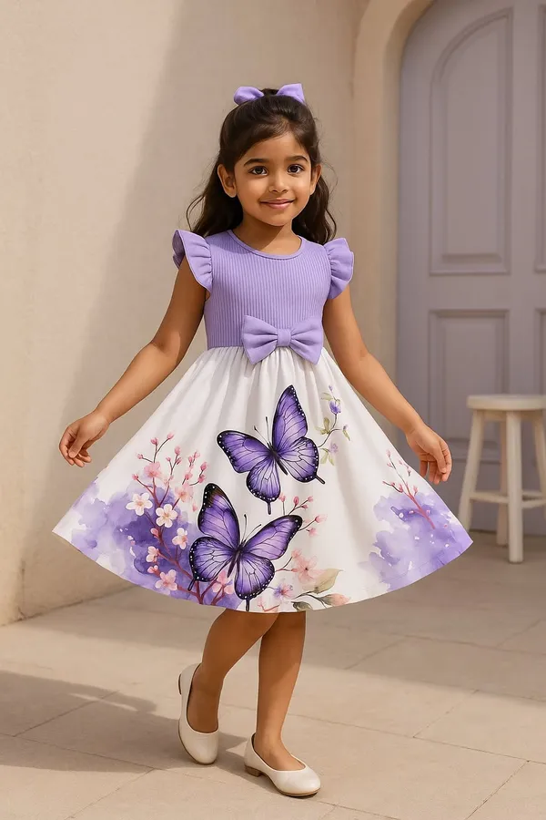 Lavender_Baby_Girl_Ruffled_Sleeve_Bow_Tie_Floral_Print_Casual_Dress
