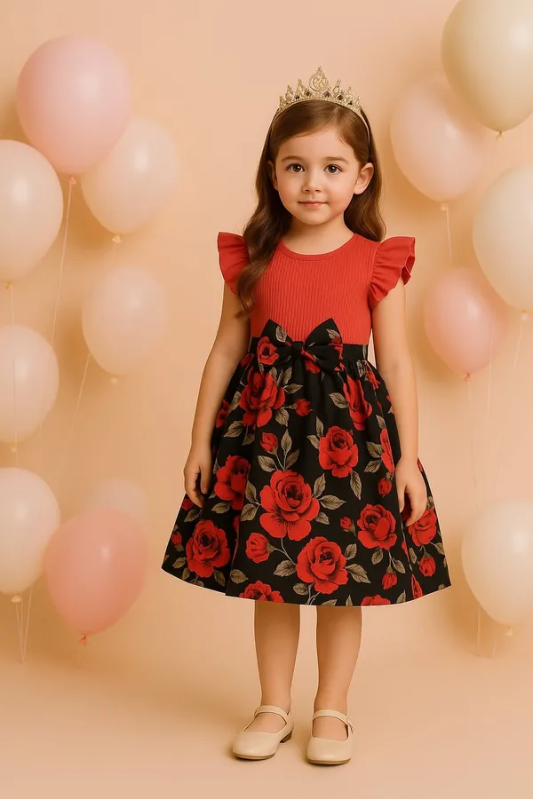 Red__Baby_Girl_Ruffled_Sleeve_Bow_Tie_Floral_Print_Casual_Dress