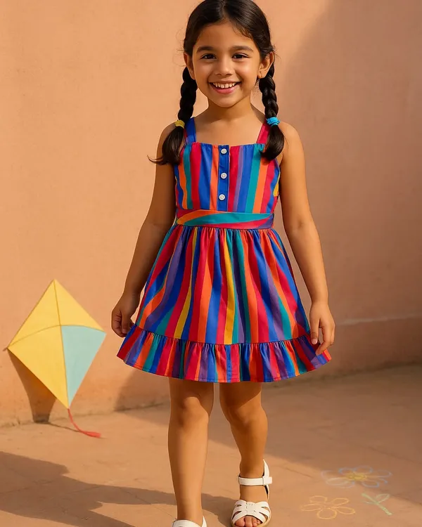 Rainbow_Baby_Girl_Strap_Sleeve_Bow_Tie_Floral_Print_Casual_Dress