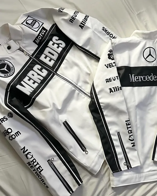 White_&_Black_Leather_Mercedes_F1_Racing_Jacket_For_Men_&_Women