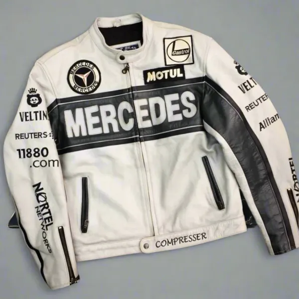 White_&_Black_Leather_Mercedes_F1_Racing_Jacket_For_Men_&_Women