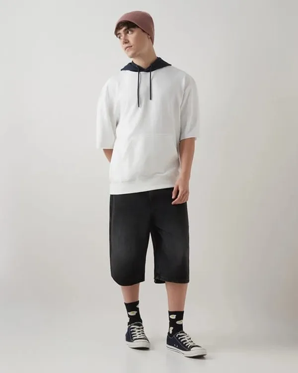 White_Hooded_Textured_Half_Sleeve_Pull-Over