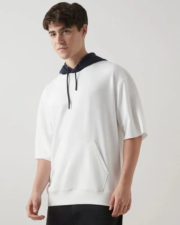 White_Hooded_Textured_Half_Sleeve_Pull-Over