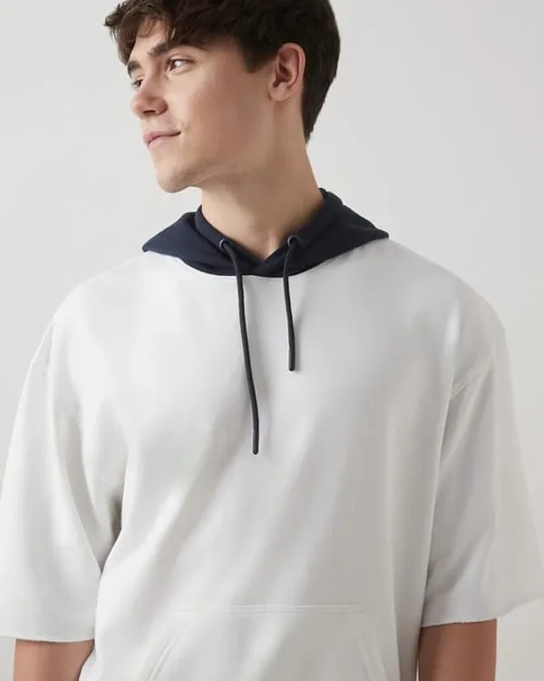 White_Hooded_Textured_Half_Sleeve_Pull-Over