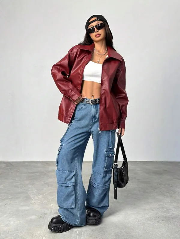 Brown_Unisex_Maroon_Faux_Leather_Oversized_Jacket