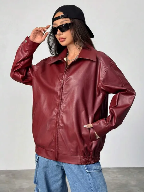 Brown_Unisex_Maroon_Faux_Leather_Oversized_Jacket