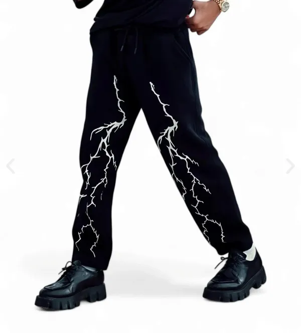 Black_&_White_Cotton_Dynamic_Lightning_Thunder_Printed_Baggy_Pant_For_Men_&_Women